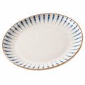 Assiette creuse ovale 27 x 21 cm en céramique blanc bleu pour service de table motif rayons