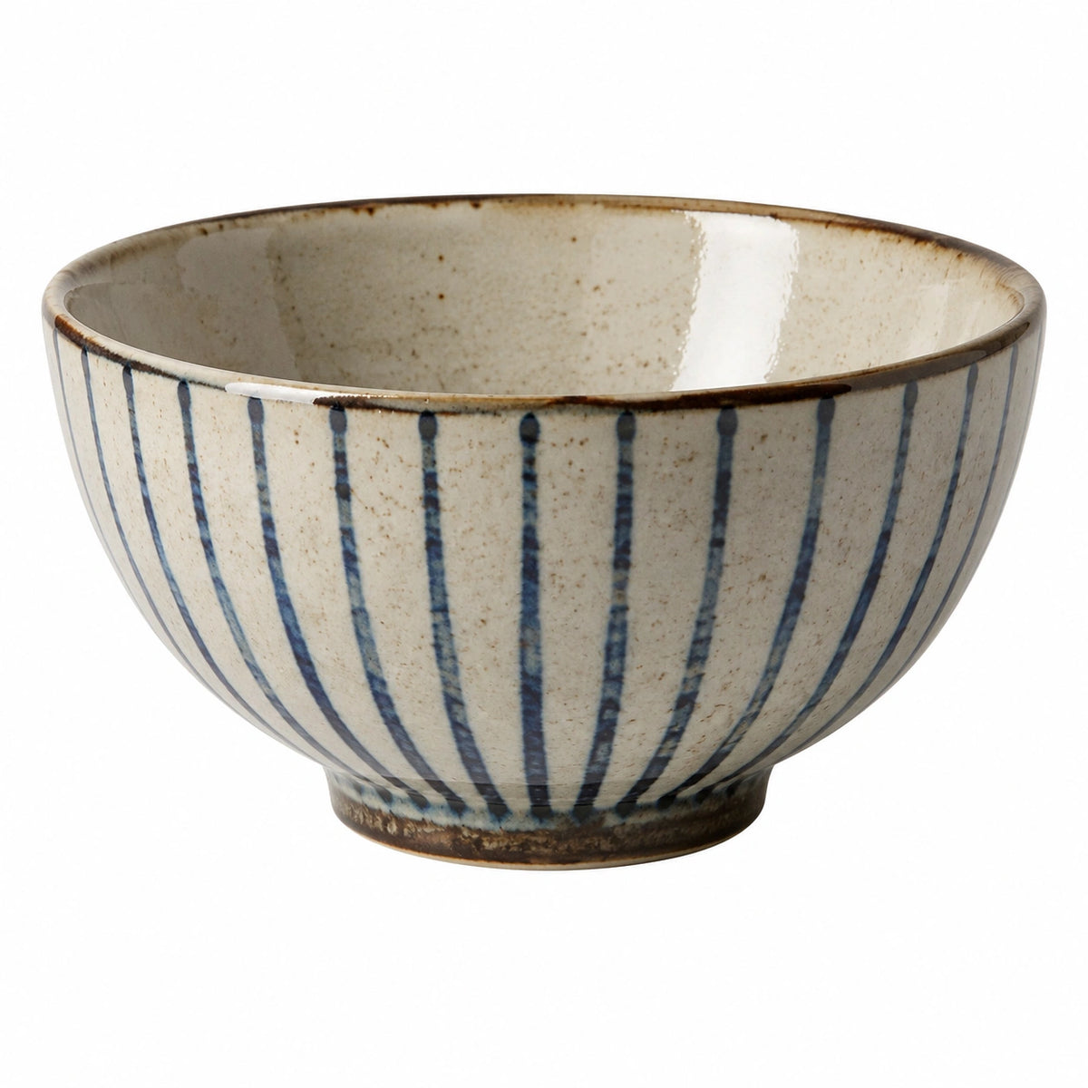 Bol 16 cm en céramique beige et bleu à rayures - service de table