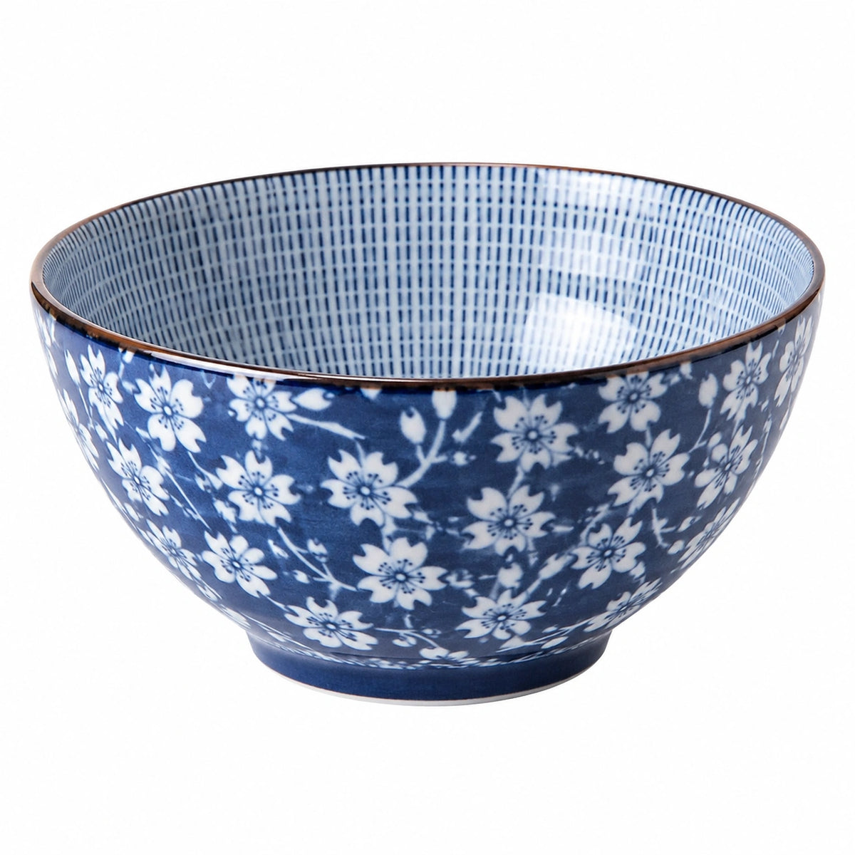 Bol 18 cm en céramique bleu et blanc à motif floral pour repas