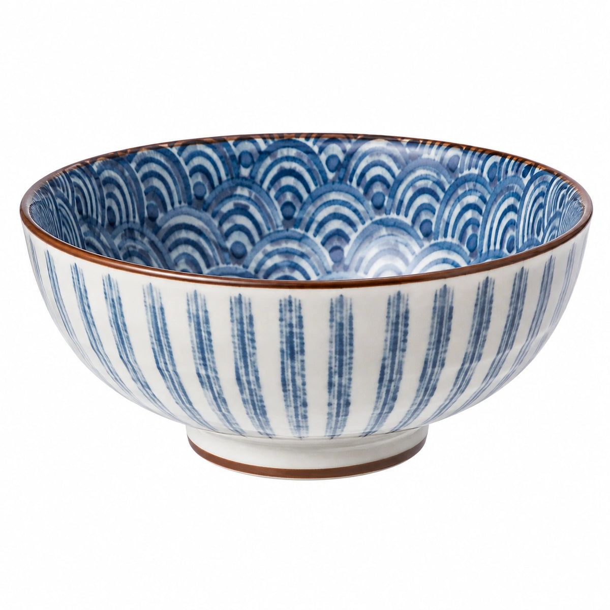 Bol 15 cm en céramique blanc et bleu à motifs graphiques pour repas