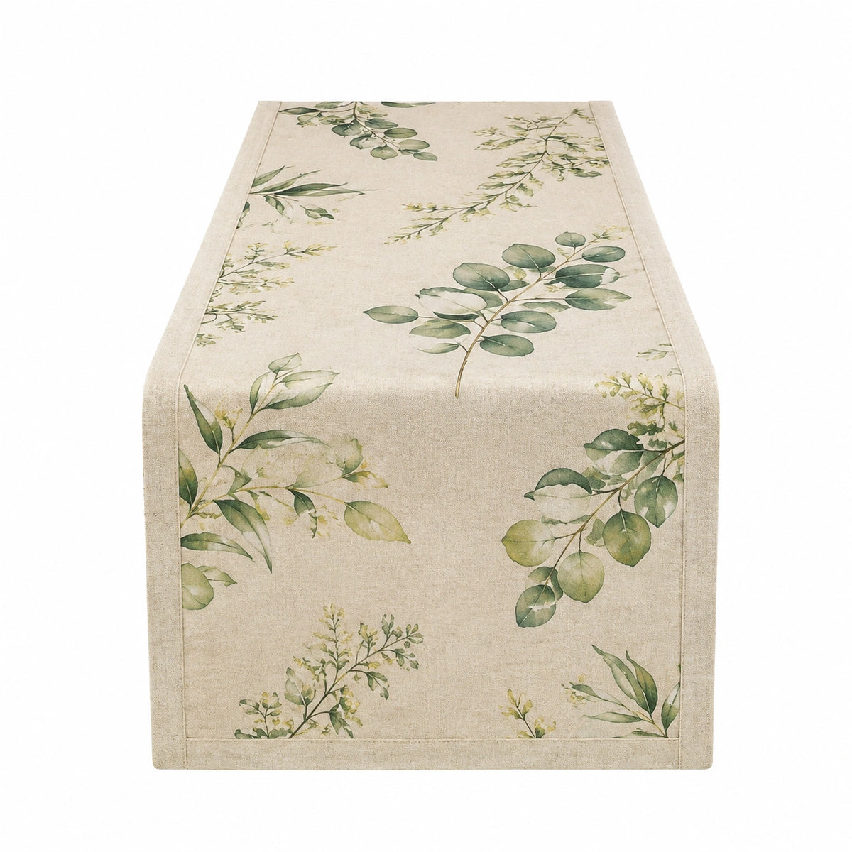 Chemin de table 180 x 40 cm en tissu beige à motif végétal style naturel
