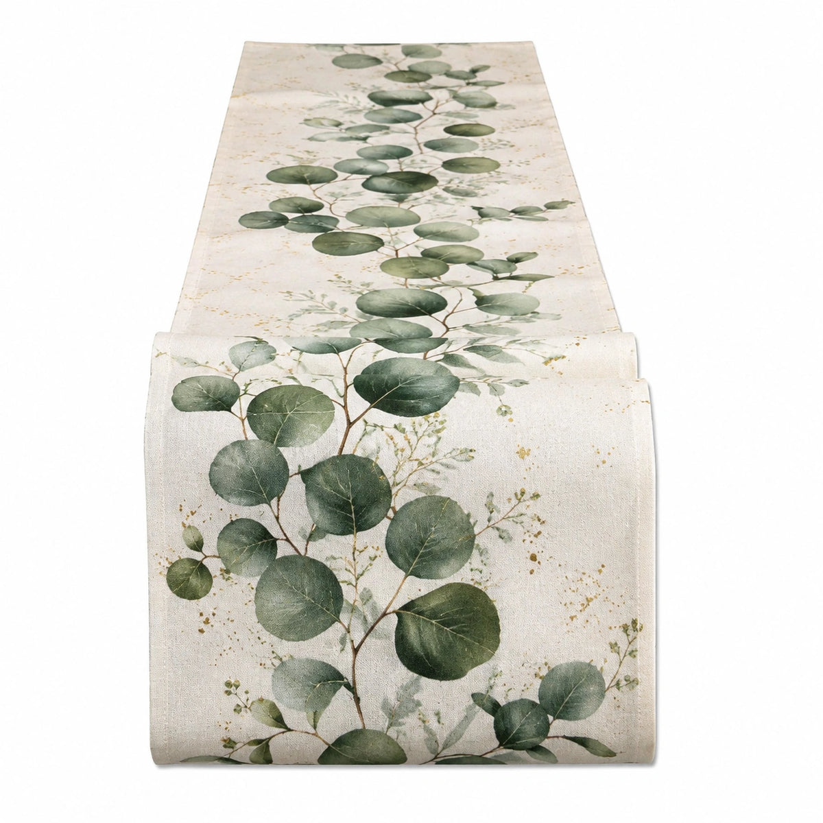 Chemin de table 40 x 120 cm en polyester beige vert et terracotta à motif botanique