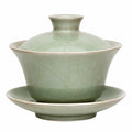 Gaiwan en céramique 180 ml vert céladon à motif floral avec couvercle et soucoupe