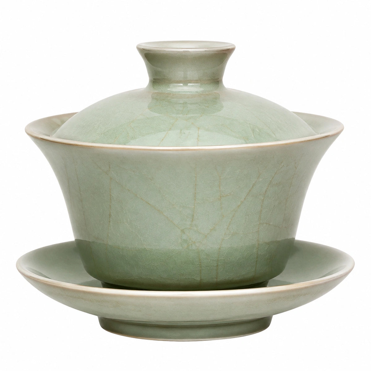 Gaiwan en céramique 180 ml vert céladon à motif floral avec couvercle et soucoupe
