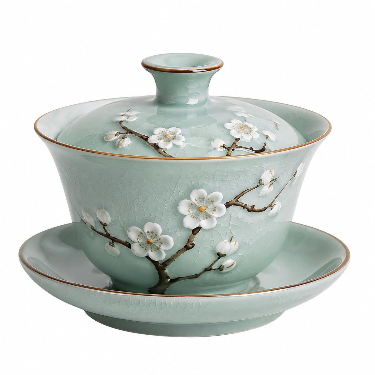 Tasse à thé gaiwan 10 cm en céramique bleu céladon avec couvercle