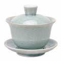 Gaiwan en porcelaine 180 ml blanc vert motif bambou avec couvercle et soucoupe