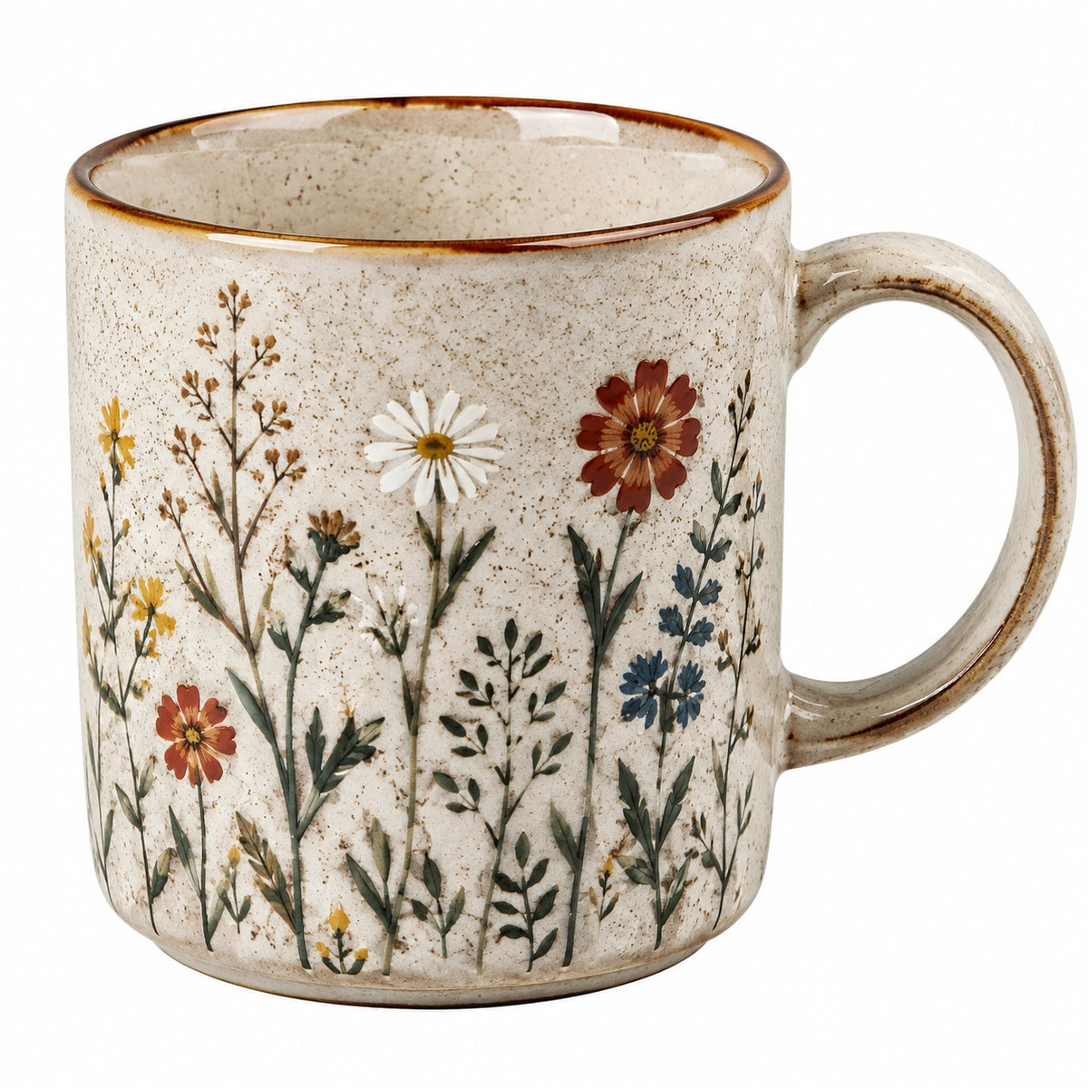 Mug 450 ml en céramique blanc et vert à motif végétal avec anse