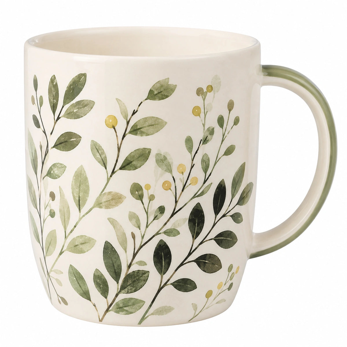 Mug 350 ml en grès vert nervuré avec anse