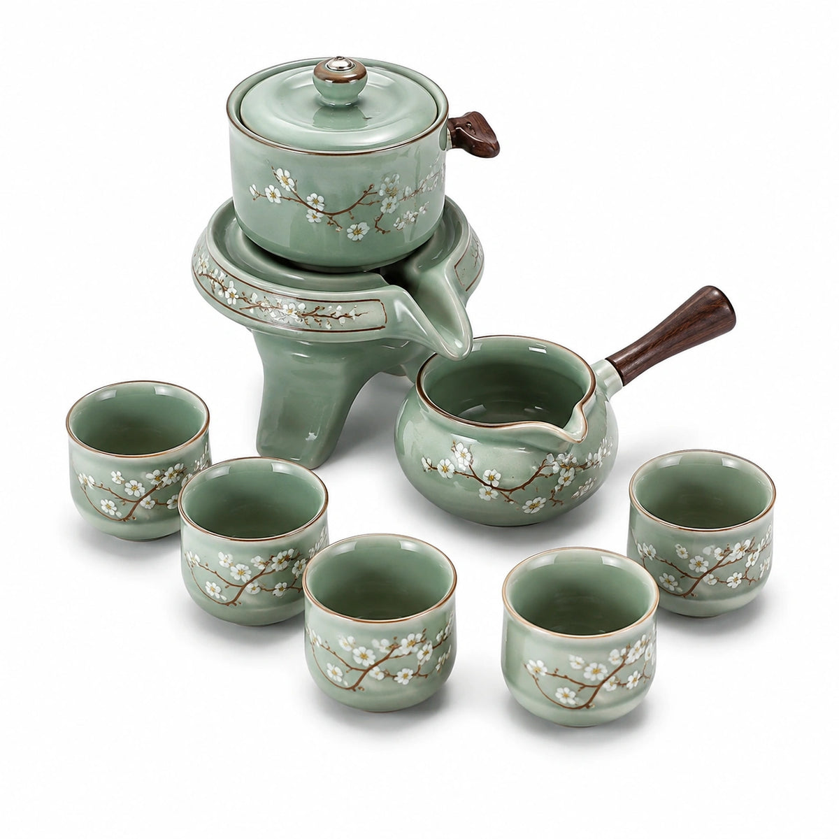 Service à thé 5 pièces en porcelaine blanche et bleue à motif floral avec théière 25 cm