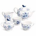 Service à thé 7 pièces en porcelaine blanc et bleu motif floral avec théière 20 x 14 cm