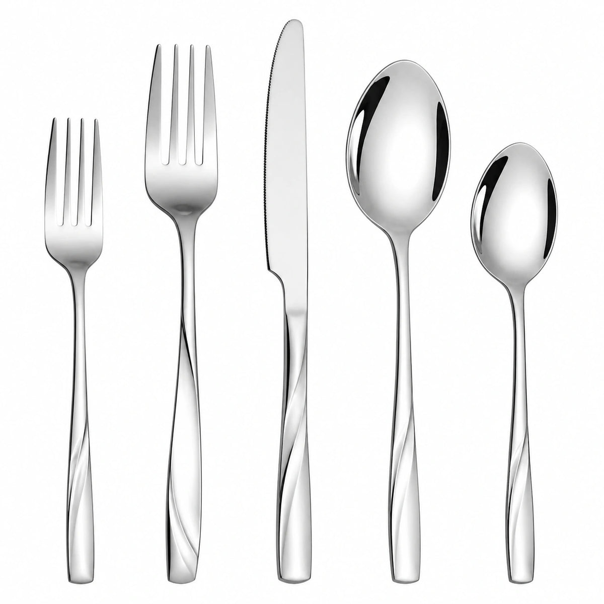 Ménagère 5 pièces en acier inoxydable argenté à manches martelés pour table