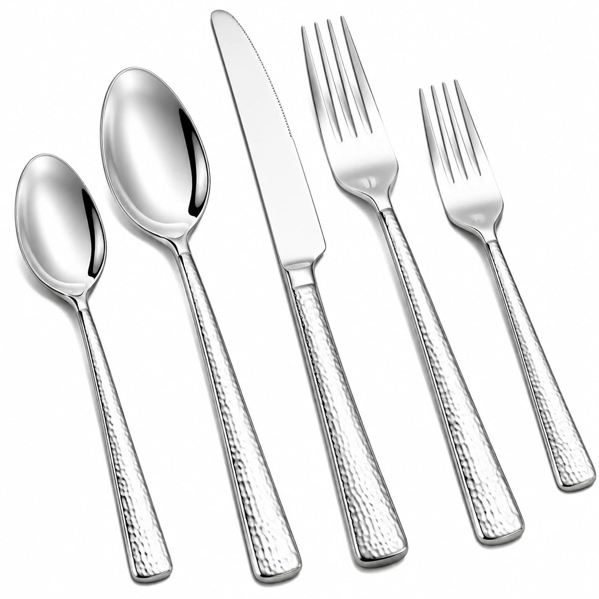 Ménagère 5 pièces 15 à 23 cm en acier inoxydable argenté à manches martelés